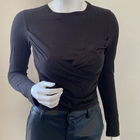 Jonathan Simkhai Black Fitted Ruched Long Sleeve Tee - Picture 1 of 7